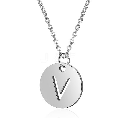 Non-Tarnish 201 Stainless Steel Initial Pendants Necklaces NJEW-S069-TN507-V-1