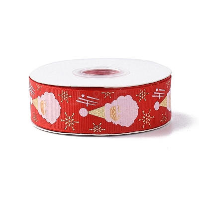 25 Yards Flat Christmas Theme Printed Polyester Grosgrain Ribbon OCOR-C004-04A-1