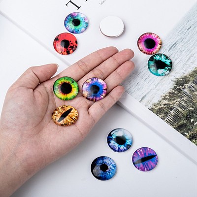 Dragon Eye Half Round/Dome Printed Glass Cabochons GGLA-A002-25mm-AB-1