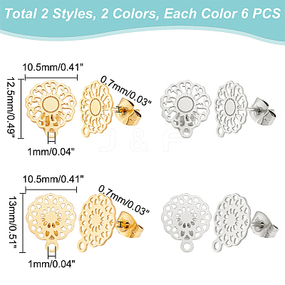 24Pcs 4 Style 304 Stainless Steel Stud Earring Findings STAS-UN0040-81-1