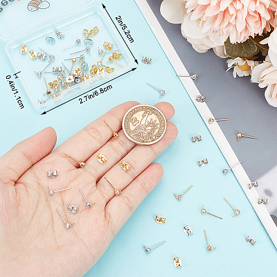 40Pcs 2 Colors Brass Stud Earring Findings KK-BBC0013-22A-1
