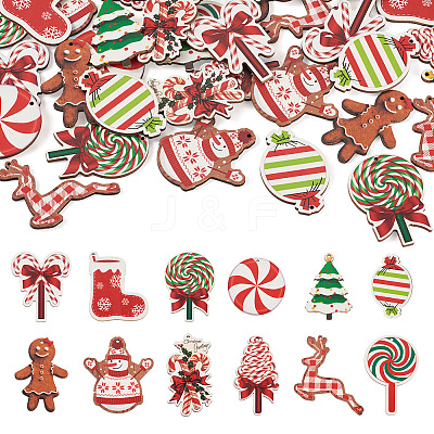 36Pcs 12 Styles Single Face Printed Wood Big Pendants WOOD-TA0002-93-1