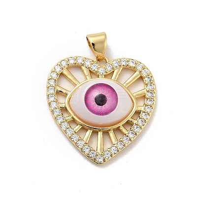 Heart with Eye Brass Micro Pave Clear Cubic Zirconia Pendants KK-G419-07G-04-1