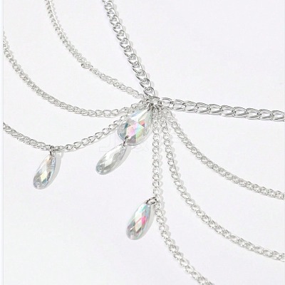Gothic Style Alloy & Clear Glass Teardrop Tassel Multilayer Waist Belly Chains for Women FS-WGFFABC-01-1