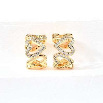 Brass Micro Pave Clear Cubic Zirconia Cuff Earrings EJEW-F370-31G-1