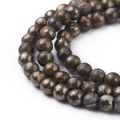 Natural Pyrite Beads Strands G-G839-01-4mm-1