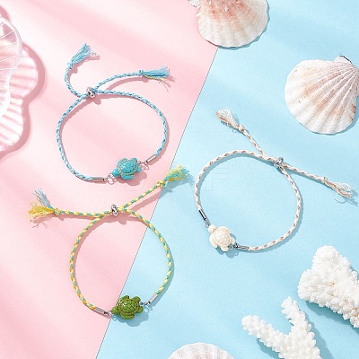 3Pcs Dyed Synthetic Turquoise Silder Bracelets BJEW-JB13263-1