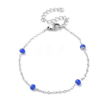 304 Stainless Steel Cable Chain Bracelet with Enamel Rondelle Beaded BJEW-G683-02P-1