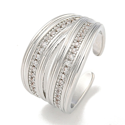 Rack Plating Brass Micro Pave Cubic Zirconia Open Cuff Rings for Women RJEW-I104-15P-1