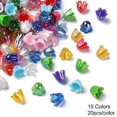15 Styles UV Plating & Opaque Iridescent Acrylic Bead Caps MACR-YW0003-08-1
