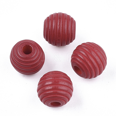 Painted Natural Wood Beehive Beads WOOD-S049-04A-06-1