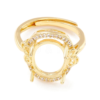 Brass Cubic Zirconia Adjustable Solitaire Ring Components KK-K266-10G-1