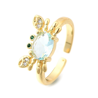 Ocean Theme Brass Micro Pave Cubic Zirconia Cuff Rings for Women RJEW-F184-17F-G-1