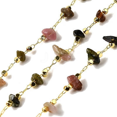 Handmade Natural Multicolor Tourmaline Chip Beaded Chains CHC-F020-10G-02-1