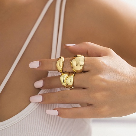 3Pcs Alloy Open Cuff Rings Kit for Women LS-RJEW-K260-04G-1