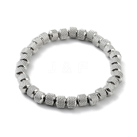 202 Stainless Steel Grooved Column Beaded Stretch Bracelets for Men Women BJEW-D034-02P-1