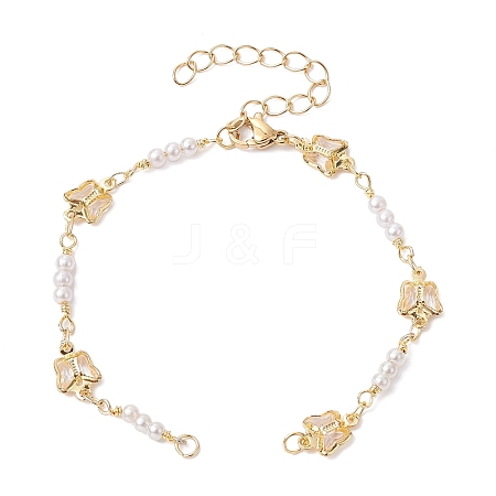 Handmade Butterfly Brass Link Chain Bracelet Making AJEW-JB01150-18-1