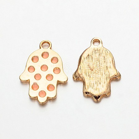 Light Gold Plated Alloy Enamel Hamsa Hand/Hand of Fatima/Hand of Miriam Pendants for Buddha Jewelry ENAM-J542-03KCG-1