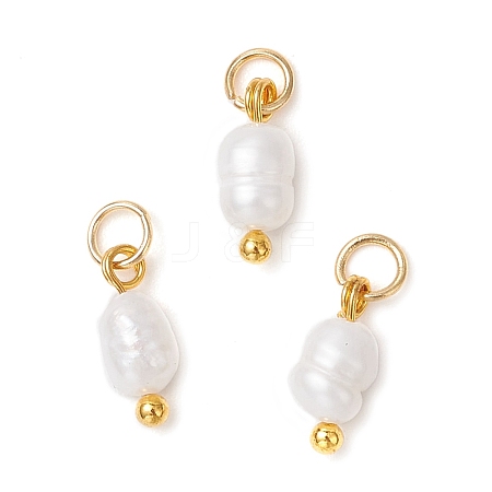 Natural Cultured Freshwater Pearl Potato Charms with Brass Jump Rings X-PALLOY-JF04176-01-1