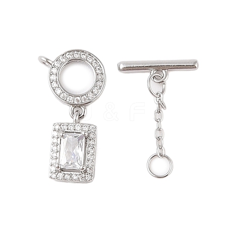 Rack Plating Brass Micro Pave Clear Cubic Zirconia Toggle Clasps KK-S384-22P-1