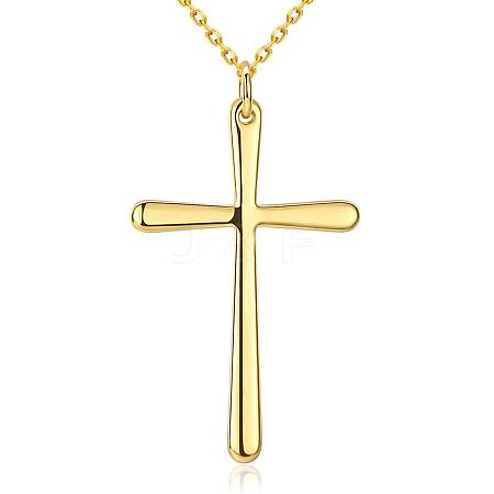 Golden Plated Zinc Alloy Cable Chain Cross Pendant Necklaces NJEW-BB01585-1