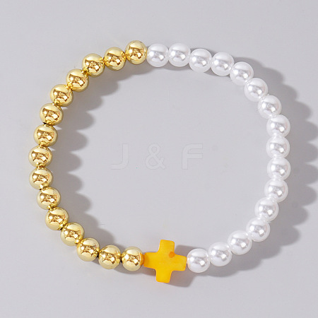 Summer Vacation Style Brass and Plastic Imitation Pearl Bead Bracelet for Women OF8500-3-1