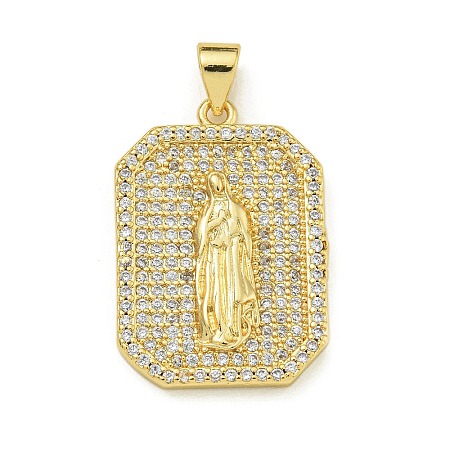 Virgin Mary Theme Rack Plating Brass Micro Pave Clear Cubic Zirconia Pendants KK-Z067-06G-03-1