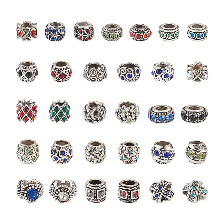 Kissitty 58pcs 29 style Alloy Rhinestone European Beads MPDL-KS0001-03-1