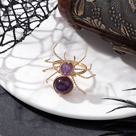 Natural Amethyst Beaded Finger Rings RJEW-TA00210-03-1