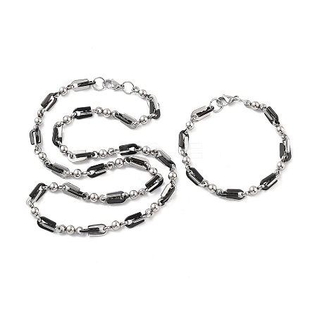 PVD Vacuum Plating 201 Stainless Steel Round & Arch Link Chain Necklace & Bracelets Set SJEW-G083-13EBP-1