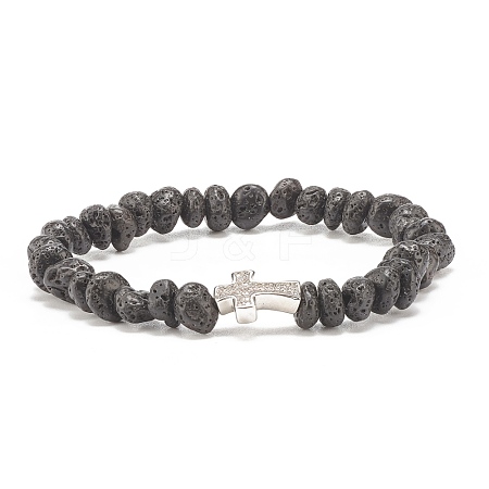 Natural Lava Rock Beaded Stretch Bracelet BJEW-JB08294-04-1