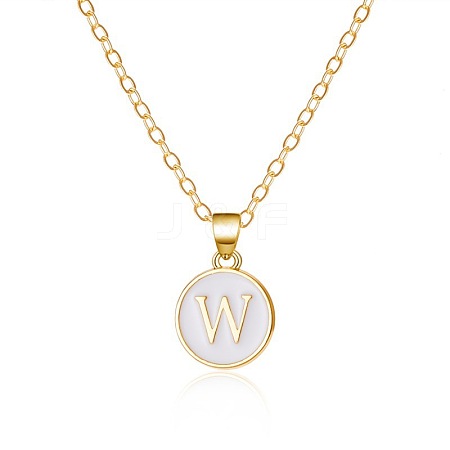 Alloy White Enamel Flat Round with Letter Pendant Necklaces FS-WG63565-23-1