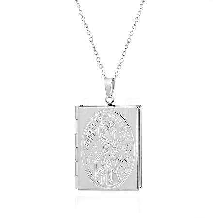 304 Stainless Steel Rectangle Openable Photo Locket Pendant Cable Chain Necklaces for Women WGFF668-07-1