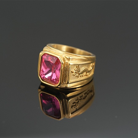 304 Stainless Steel with Cubic Zirconia Dragon Pattern Finger Rings for Men FS-WGD623F-35-1