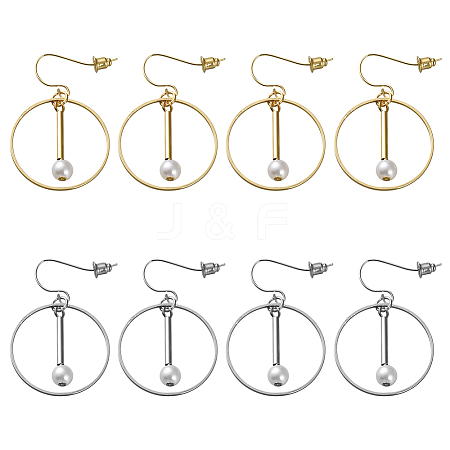 4 Pairs 2 Colors Alloy & Iron Plastic Imitation Pearl Ring Dangle Earrings EJEW-HY0001-28-1