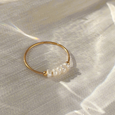 304 Stainless Steel with Natural Baroque Pearl Rondelle Beaded Finger Rings FS-WG39983-01-1