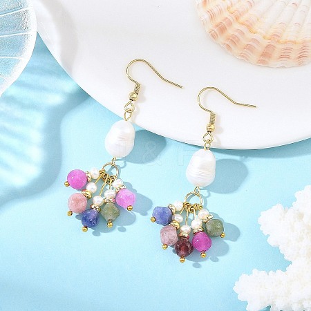 Natural Multicolor Tourmaline & Natural Cultured Freshwater Pearl Dangle Earrings for Women EJEW-JE07404-1