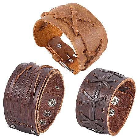 3Pcs 3 Styles Imitation Leather Cord Bracelets for Men BJEW-CL0001-54B-1