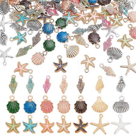 84Pcs 21 Styles Ocean Series Alloy Enamel Pendants FIND-WR0012-26-1