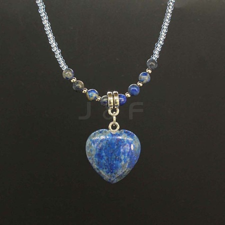 Natural Gemstone Heart Pendant Colorful Glass Seed Beads Beaded Necklaces for Women VA8487-6-1