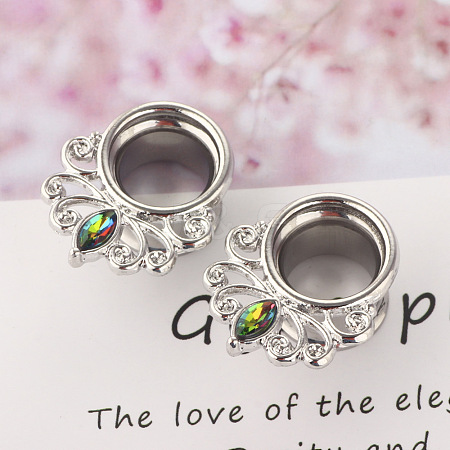 316L Surgical Stainless Steel Colorful Rhinestone Horse Eye Ear Plugs Gauges WG2285B-01-1