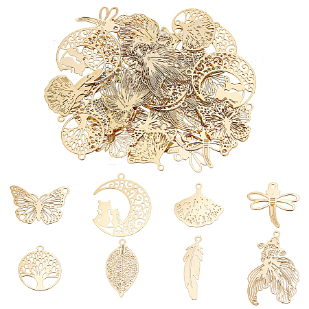 HOBBIESAY 48Pcs 8 Style Rack Plating 201 & 304 Stainless Steel Filigree Pendants STAS-HY0001-33-1