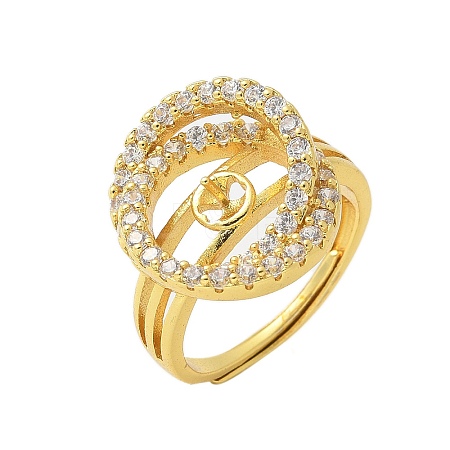 Brass Micro Pave Cubic Zirconia Adjustable Ring Settings KK-K297-05G-1