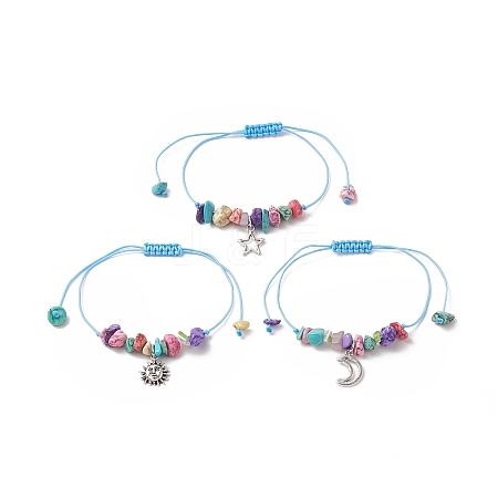 3Pcs 3 Style Moon & Star & Sun Charm Bracelets Set BJEW-JB09937-1