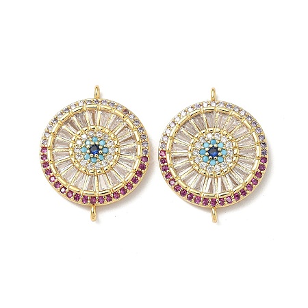 Brass Pave Colorful Cubic Zirconia Disc Connector Charms KK-Q068-52G-1
