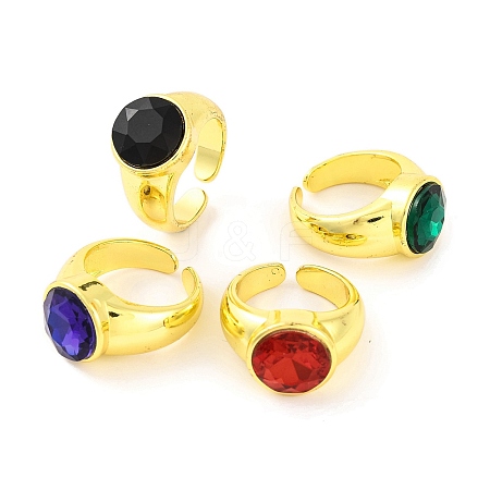 Brass Glass Round Wide Open Cuff Ring for Women RJEW-U003-19-1