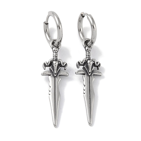 316 Surgical Stainless Steel Sword Hoop Earrings for Women EJEW-P274-15A-AS-1