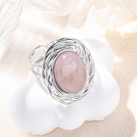 Oval Natural Rose Quartz Finger Rings RJEW-M063-01P-11-1