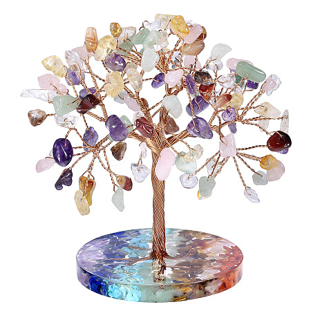 Natural Gemstone Chips Tree of Life Decorations PW-WG52040-04-1