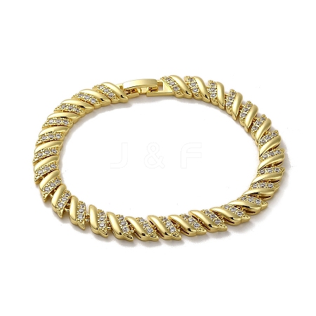 Rack Plating Brass Micro Pave Clear Cubic Zirconia Link Chain Bracelets for Women KK-R158-15G-1